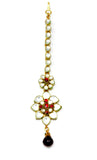 Gold Kundan Small Maangtikka with Maroon Stone Drop