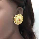 Gold Kundan Tops with White Carvings Earrings