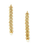 Gold Long Dangling Earrings With Embedded Stones and Pearls