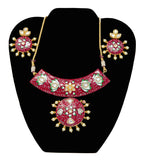 Maroon Meenakari Gold Necklace Set with Earrings