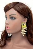 Peacock Design Yellow and Green Meenakari with Pearls Fringe Gold Earrings