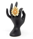 Gold Color Leaf Style Kundan Ring With Red Carving Around Centered Kundan
