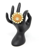 Gold Kundan Ring With Centered Embedded White Stones around Kundan and Red Carvings