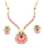 Gold Meenakari Kundan Peacock Design Red Color Necklace Set With Earrings