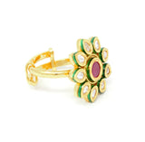 Gold Kundan Small Ring With Centered Pink Color Stone