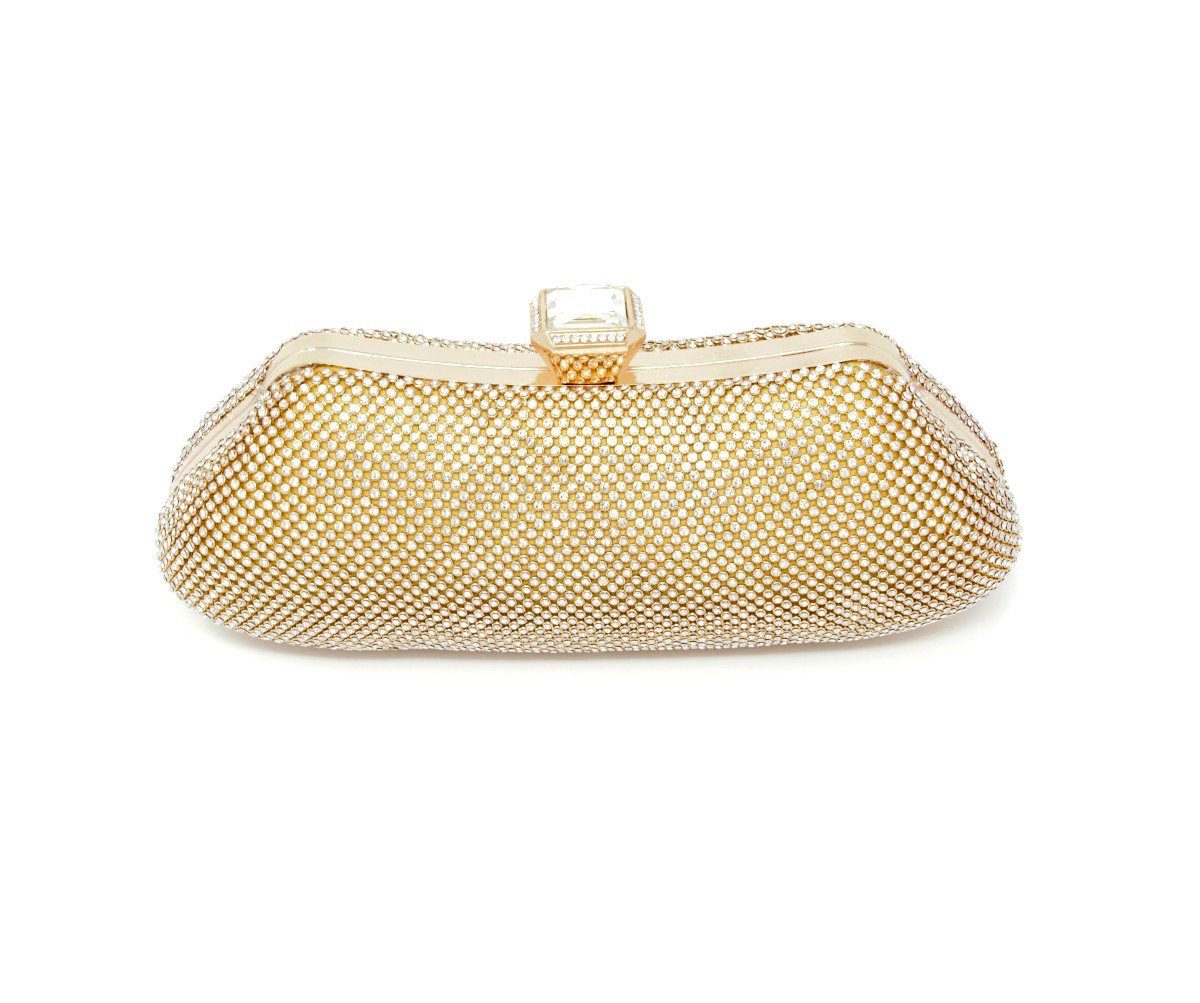 Sparkling Gold Long Clutch with Handle and Chain