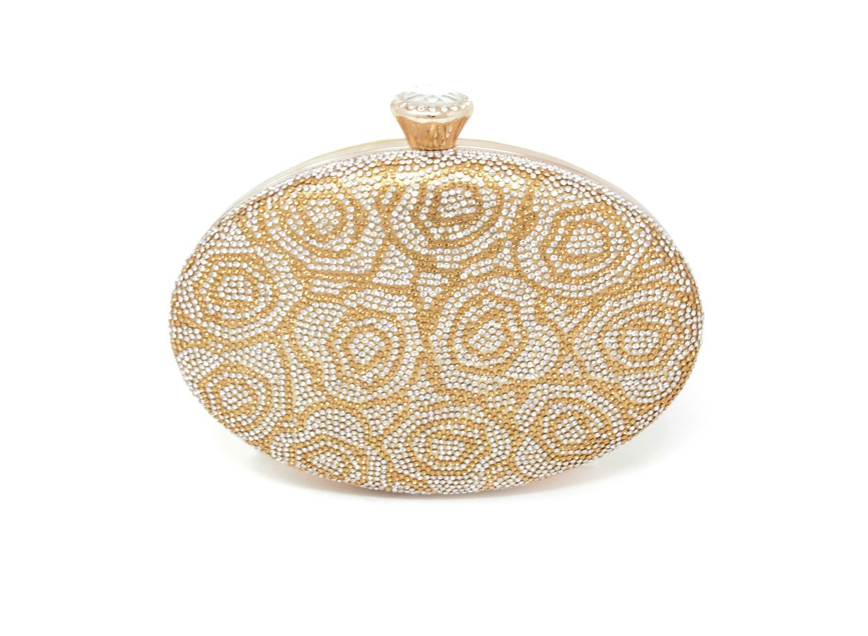 Sparkling Gold Oval Clutch with Handle and Chain
