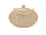 Sparkling Gold Oval Clutch with Handle and Chain