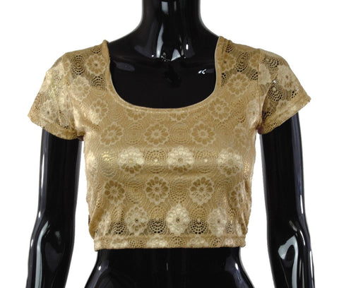 Gold Color Stretchable Blouse with Floral Design
