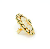 Gold Kundan Ring With Centered Embedded White Stones around Kundan and White Carvings