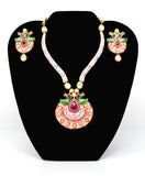 Gold Meenakari Kundan Peacock Design White Color Necklace Set With Earrings
