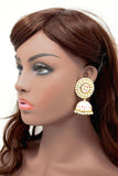 White Meenakari Jhumka Earrings with Pearl Beads and Drops