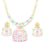 White Meenakari Gold Necklace Set with Earrings
