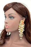 Yellow Red Meenakari Pearls Fringe Gold Earrings