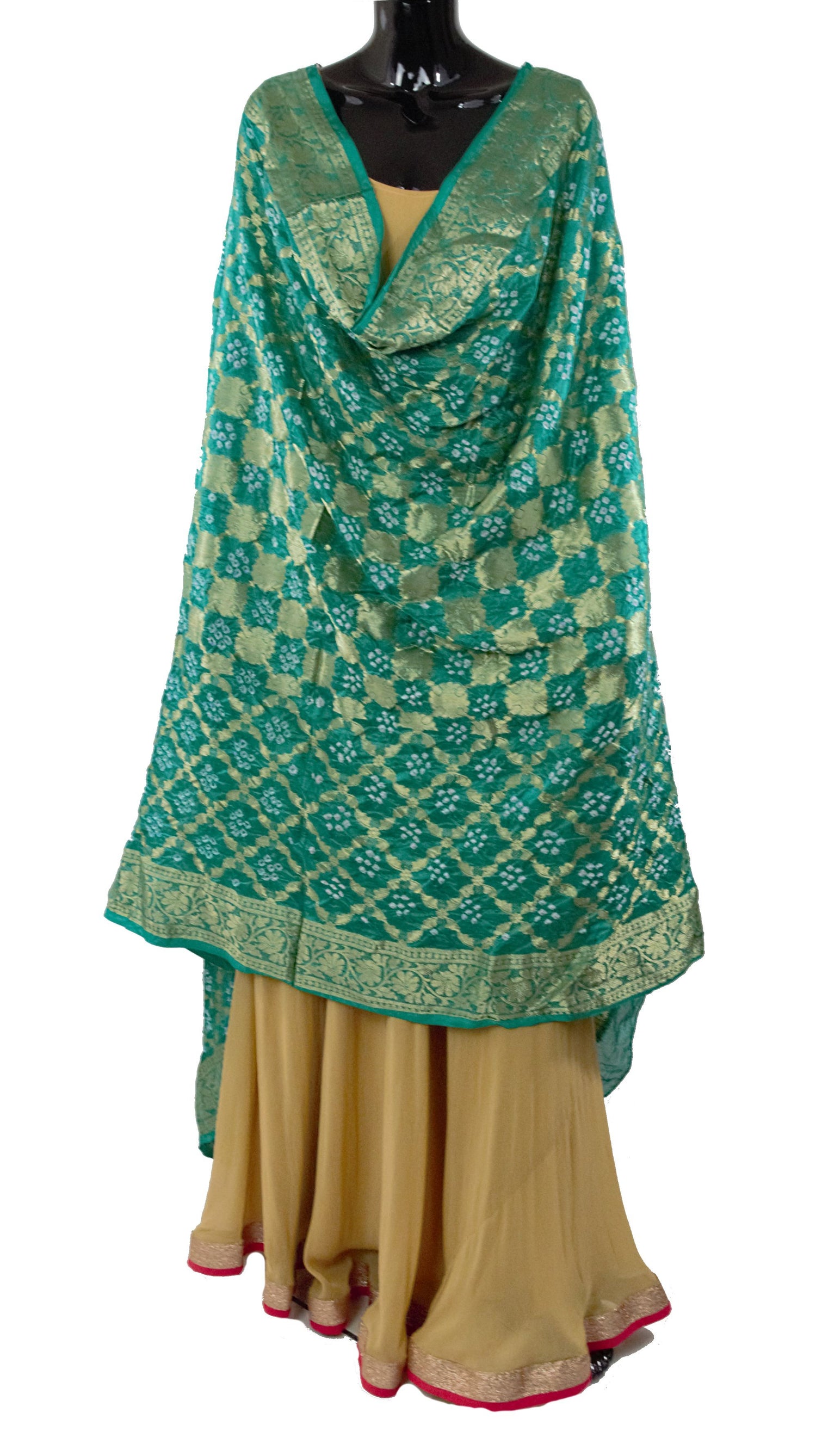 Green Color Bandhani Silk Dupatta