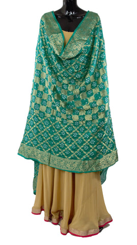 Green Color Bandhani Silk Dupatta