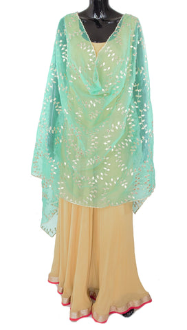 Green Color Dupatta With Golden Patti Work