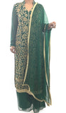 Green Color Suit Mandarin Collar Floral Pattern Work With Palazzo And Dupatta