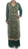 Green Color Suit Mandarin Collar Floral Pattern Work With Palazzo And Dupatta