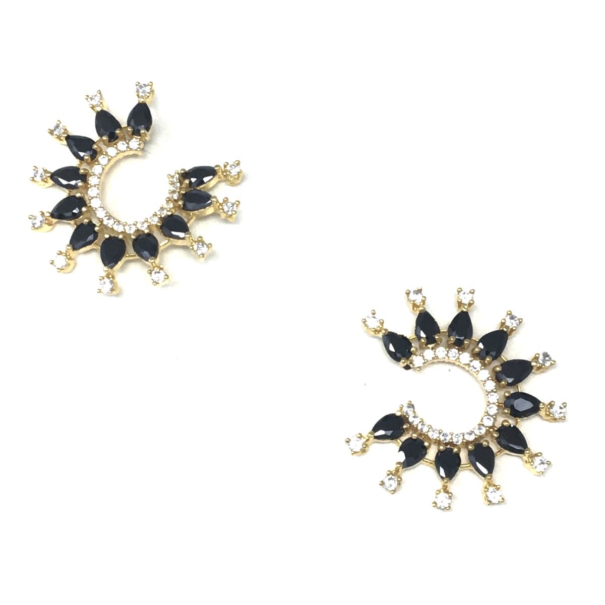 Green Color Stones Round AD Gold Earrings