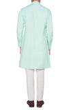 Green Color Silk Kurta Mandarin Collar With Churidar Pajami