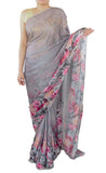 Grey Color Floral Silk Saree With Swarovski Crystals Work