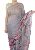 Grey Color Floral Silk Saree With Swarovski Crystals Work