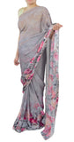 Grey Color Floral Silk Saree With Swarovski Crystals Work