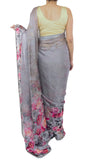 Grey Color Floral Silk Saree With Swarovski Crystals Work