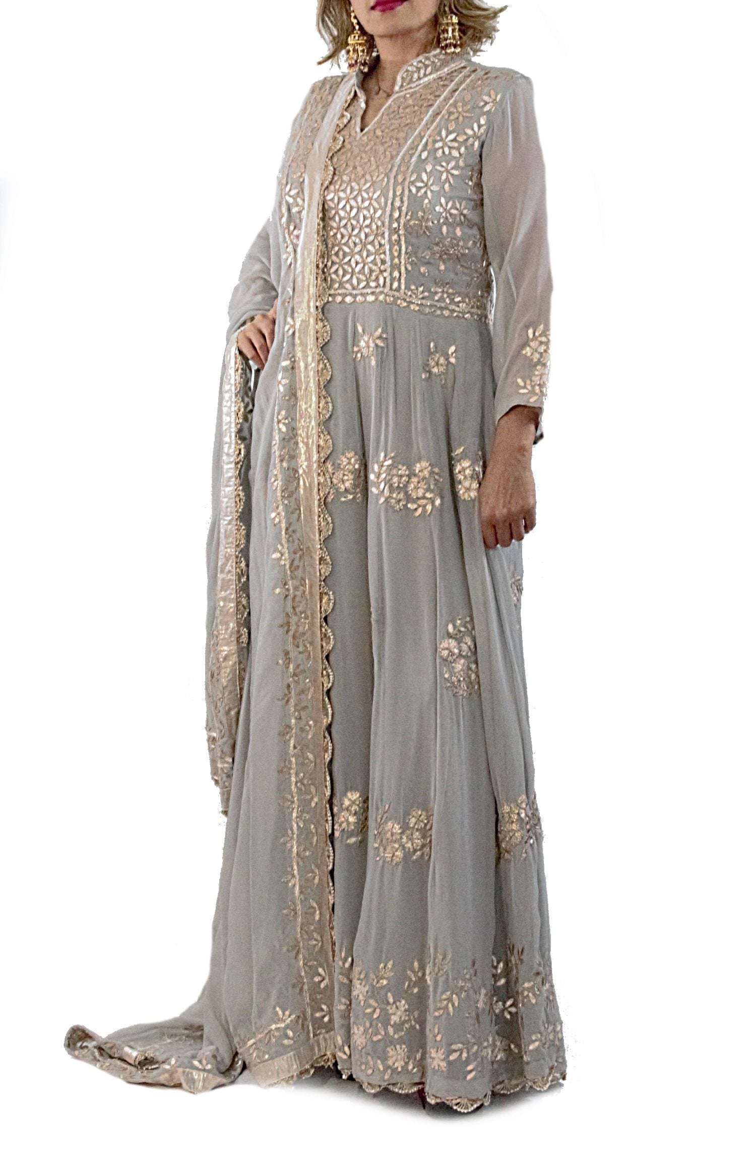 Grey Color Anarkali Suit having Gota Patti Work with Dupatta Bollywood Wardrobe Grey Color Anarkali Suit having Gota Patti Work with Dupatta Bollywood Wardrobe