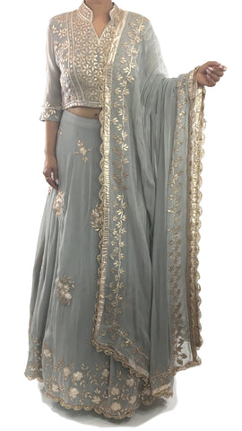 Grey Color Lehenga Choli Gota Patti Work With Dupatta