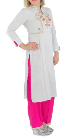 Grey Color Kurti with Magenta Color Palazzo Bottom
