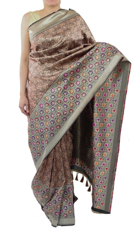 Grey and Peach Color Saree