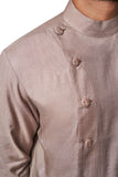 Grey Color Silk Kurta Mandarin Collar With Churidar Pajami