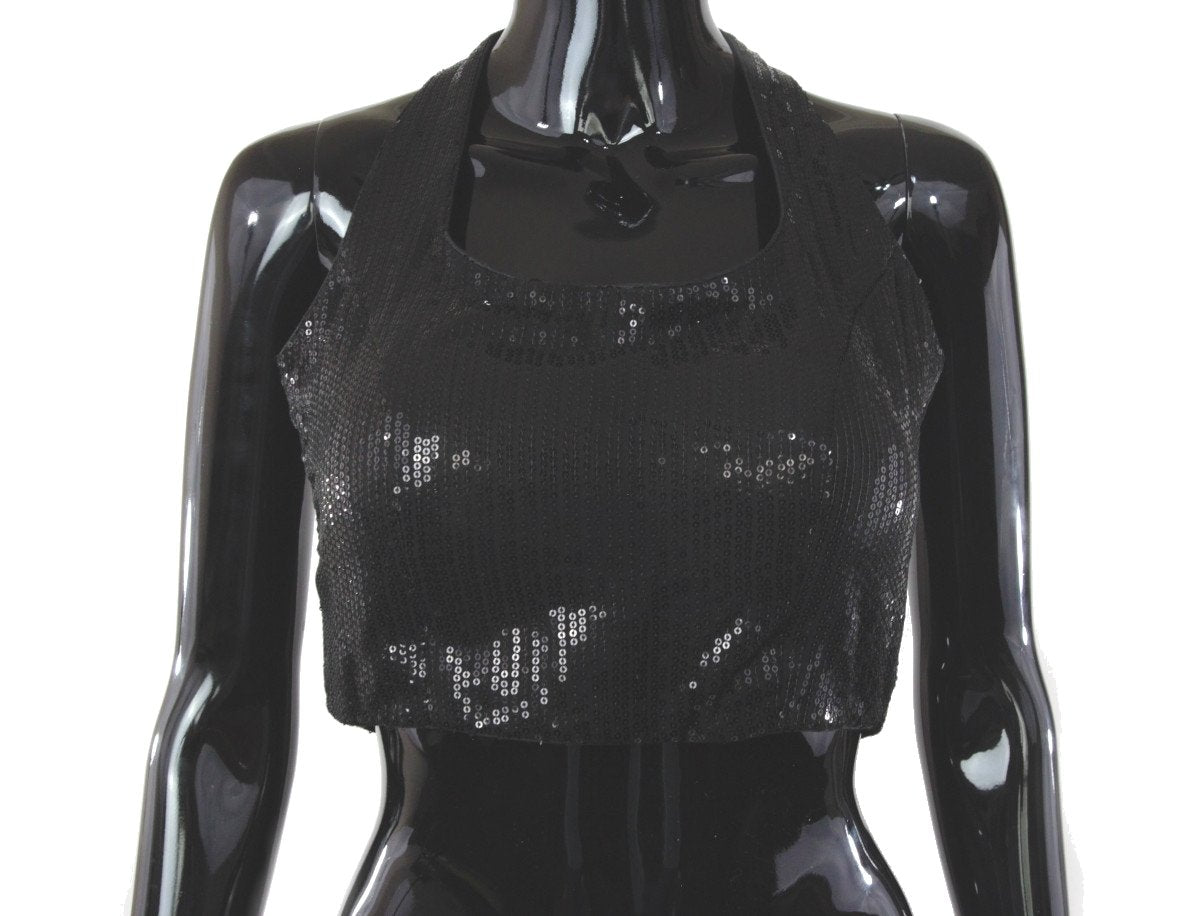 Halter Neck Black Sequin Blouse