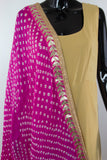 Hot Pink Color Bandhani Dupatta With Golden Border