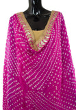 Hot Pink Color Bandhani Dupatta With Golden Border