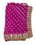 Hot Pink Color Bandhani Dupatta With Golden Border