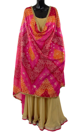 Pink Red Orange Multi Color Bandhani Dupatta