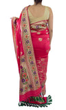 Hot Pink Color Banarsi Saree With Floral Border
