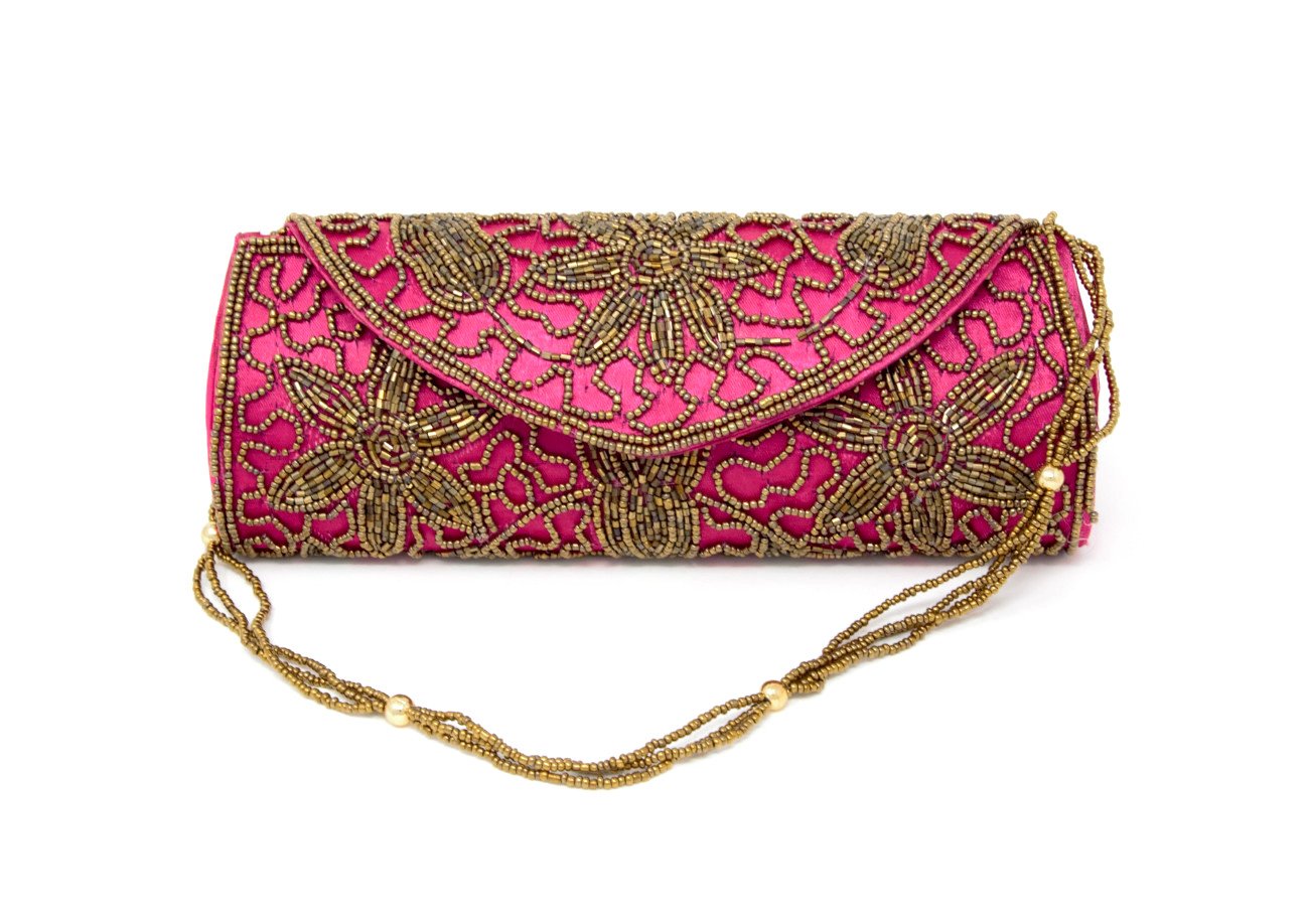 Hot Pink Handmade Cutdana Embroidery Handbag