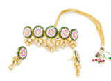 Kundan and Green Meenakari Choker Gold Necklace Set With Earrings