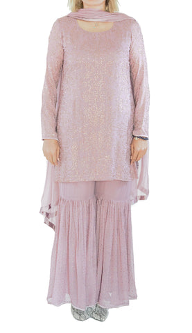 Lavender Color Kurta Swarovski Crystal Work with Sharara And Dupatta