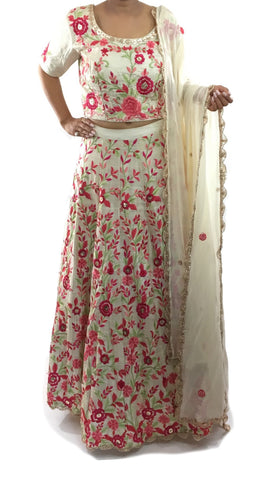 Pink Color Lehenga Choli Floral Embroidery Work With Dupatta