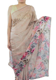 Light Coffee Color Floral Silk Saree With Swarovski Crystals Work