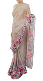 Light Coffee Color Floral Silk Saree With Swarovski Crystals Work