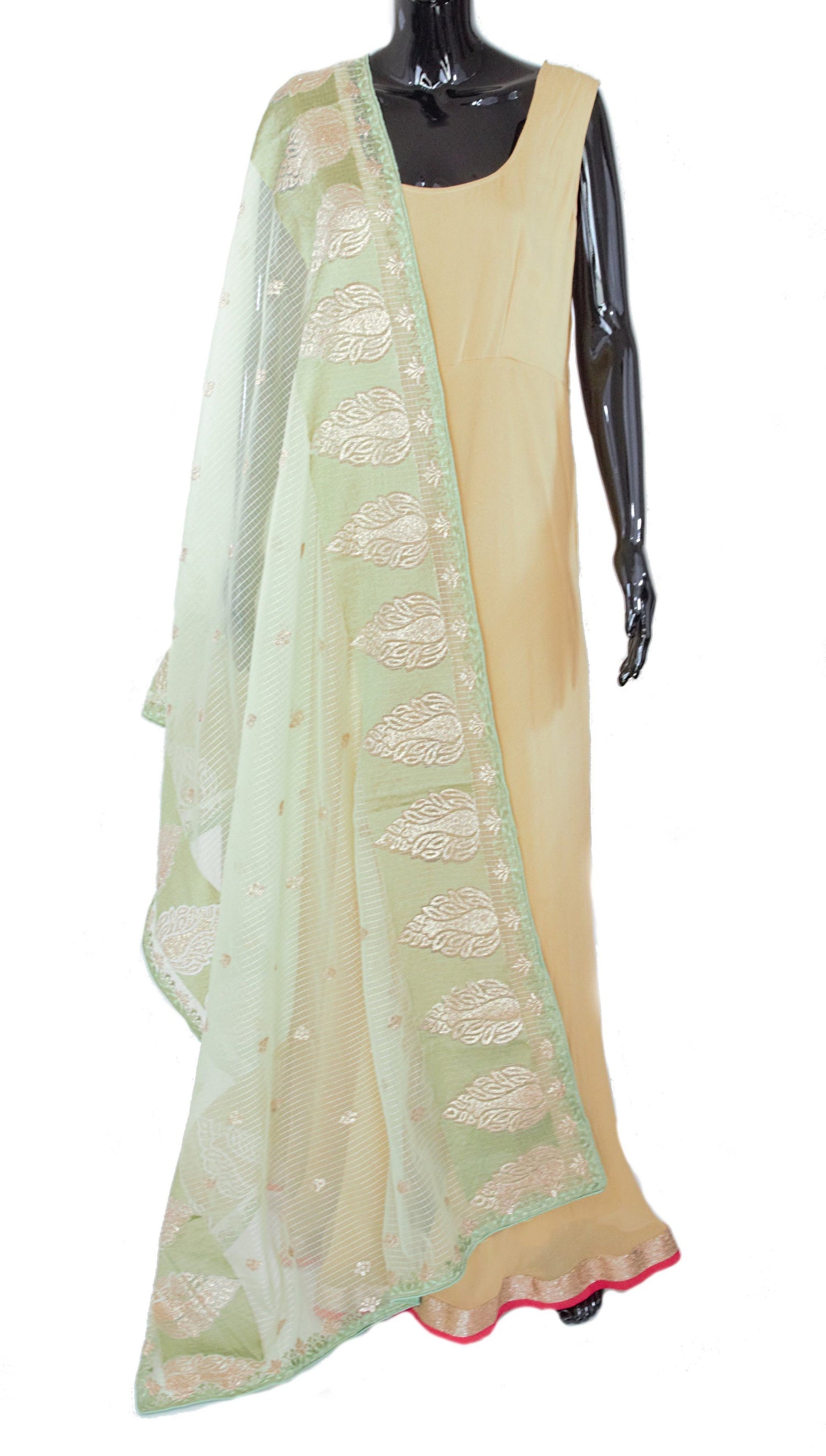 Light Green Color Dupatta With Gold Pattern Border