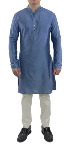 men light blue kurta set in cotton silk