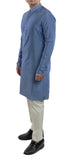 men light blue kurta set in cotton silk