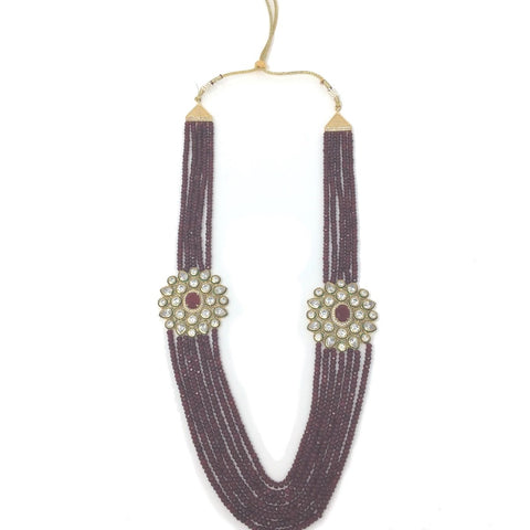 Gold Kundan Long Necklace with Ruby Colored Stones
